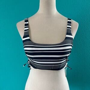 NWT Aerie Printed Lace up Longline Scoop Bikini Top Women's Royal Navy Size S